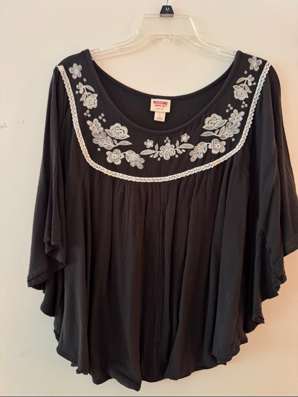 Mossimo Supply Co. Black Top with White Floral Embroidery